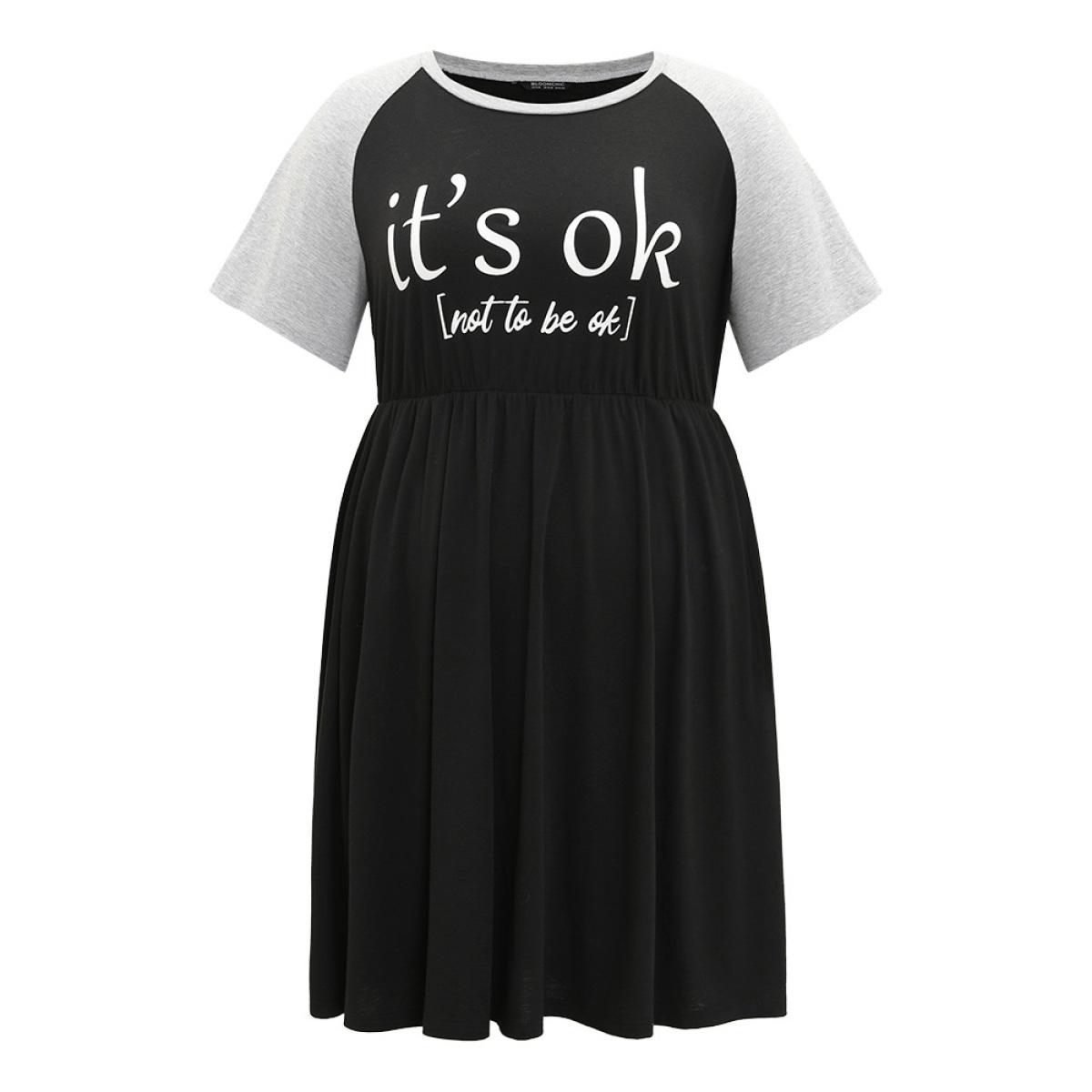 Plus Size Supersoft Essentials Letter Print Raglan Sleeve Elastic Waist Dress Black Women Casual Plain Curvy Knee Dress BloomChic 14-16/1X Product Image