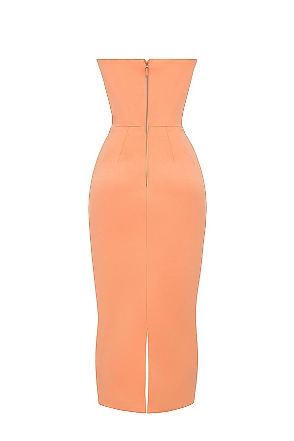 Alora  tangerine strapless corset midi dress Product Image