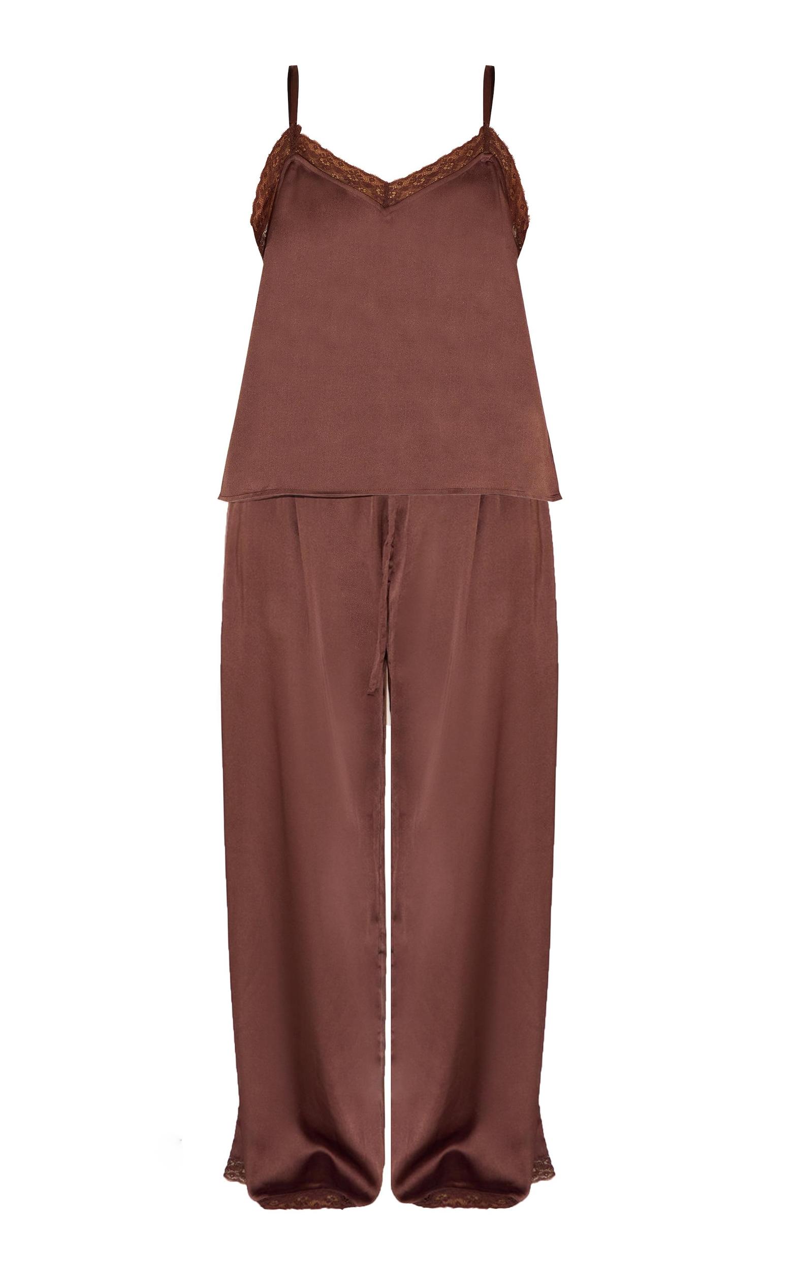 Plus Chocolate Satin Lace Trim Cami Long Pj Set Product Image