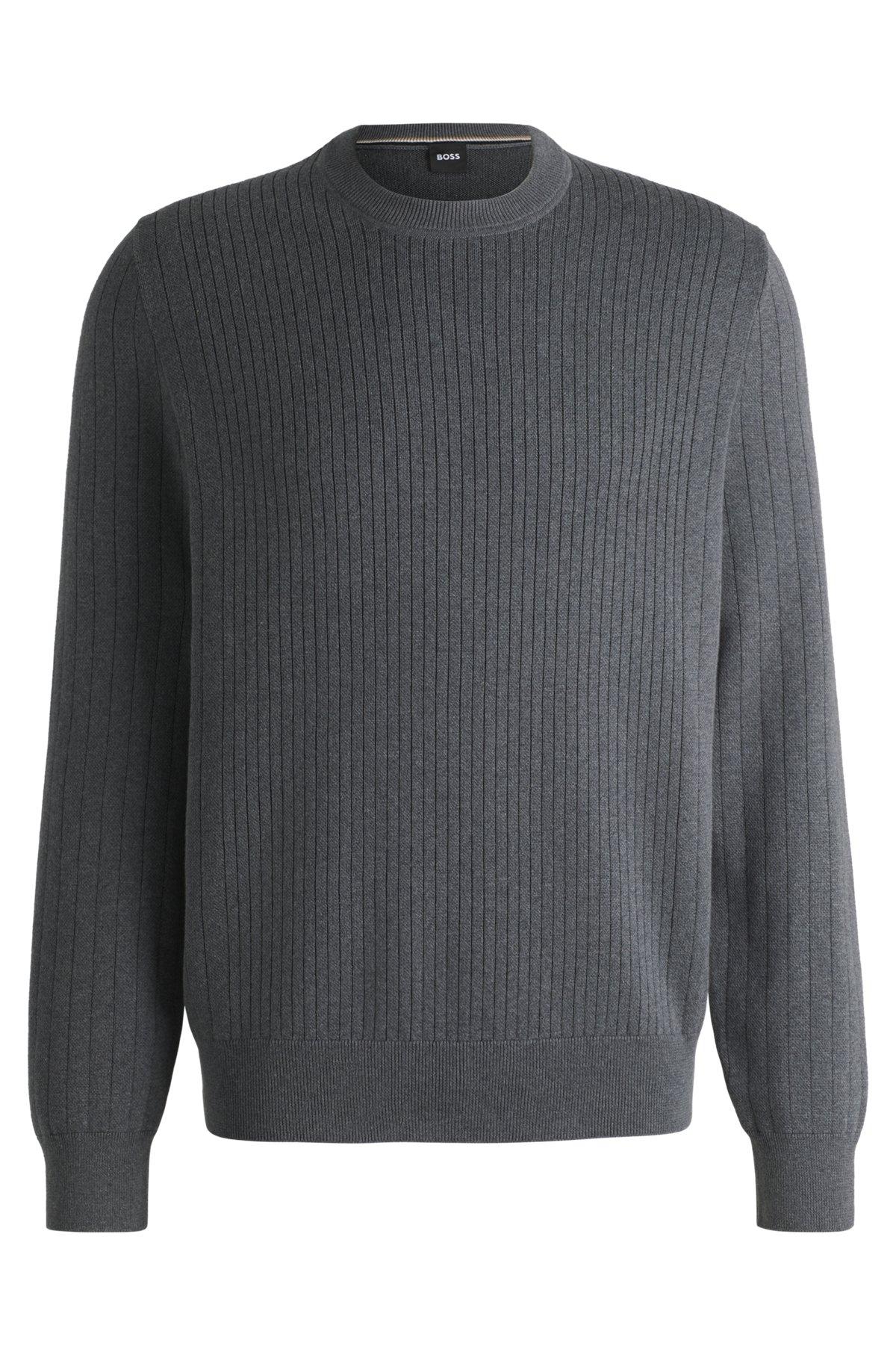 Cotton sweater with knitted vertical stripes in regular fit Product Image