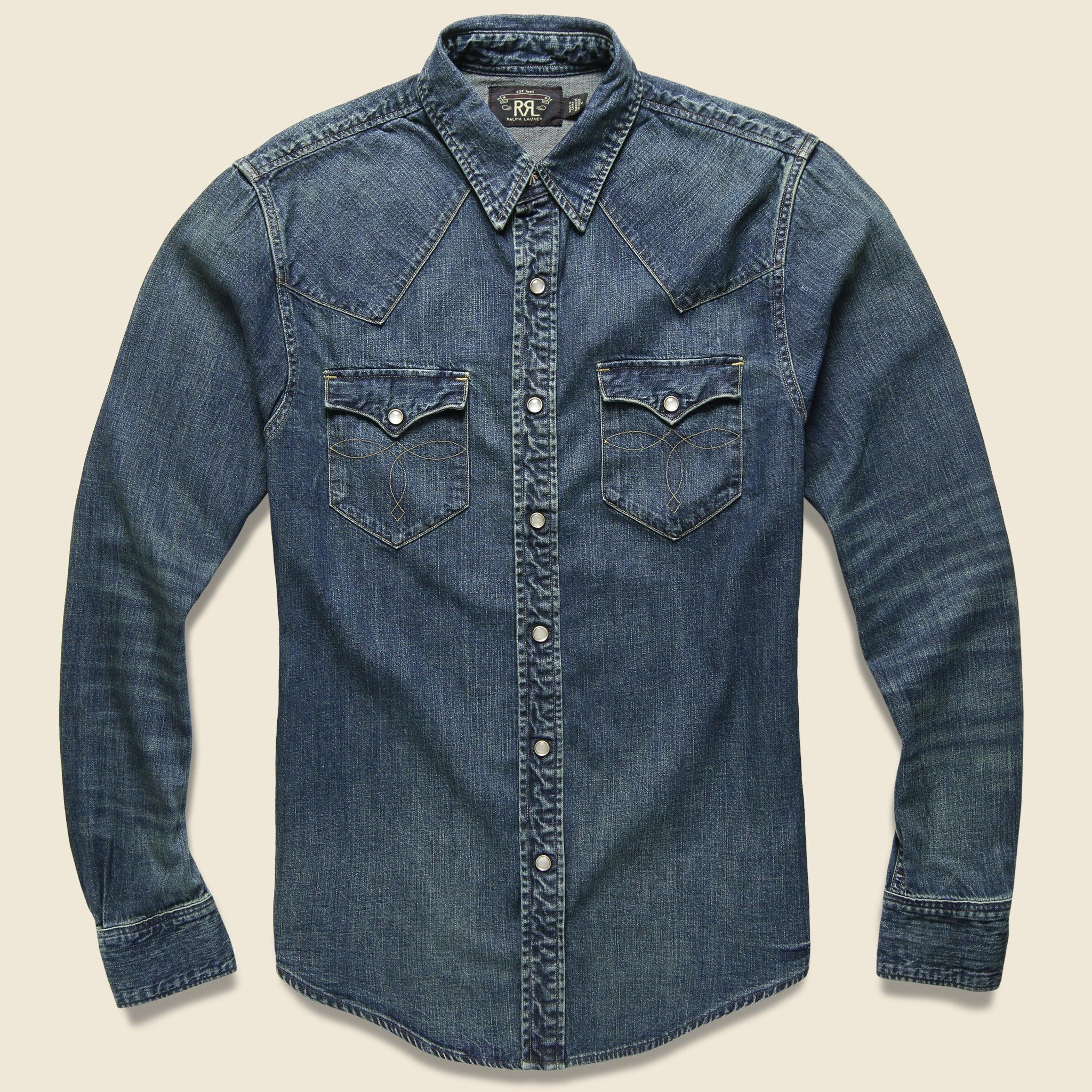 Slim Fit Denim Western Shirt - Dark Wash Product Image
