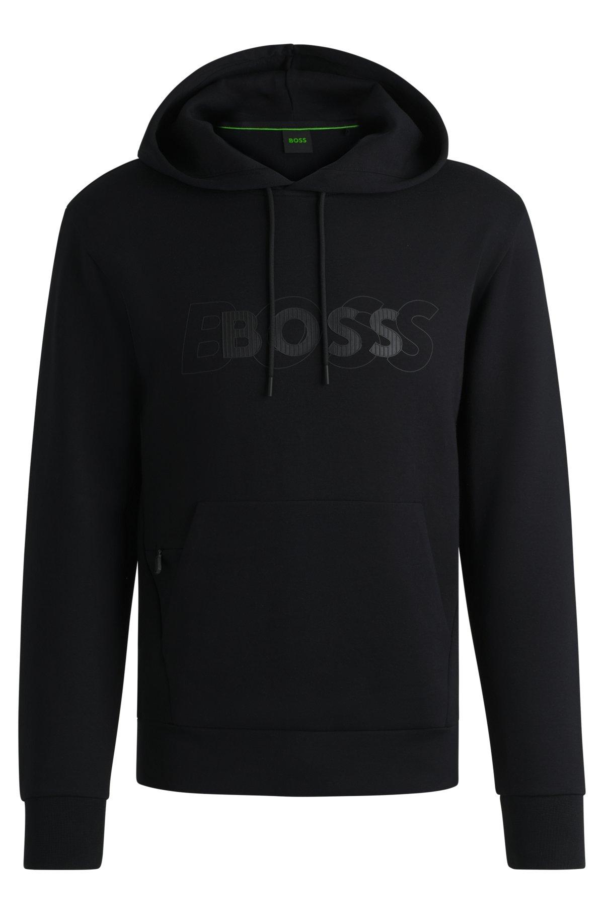 Stretch-cotton hoodie with layered logo Product Image
