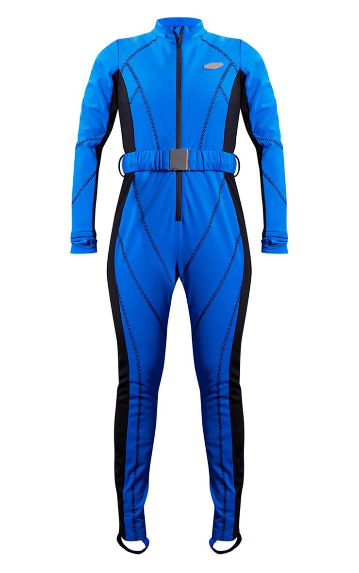 PRETTYLITTLETHING SKI Blue And Black Belted Fitted Scuba Suit Product Image