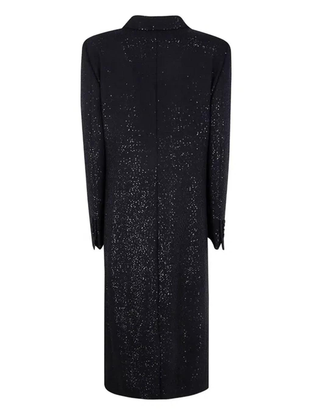 TOM FORD Sequined Wool Blend Crepe Double Breasted Coat In Black Product Image