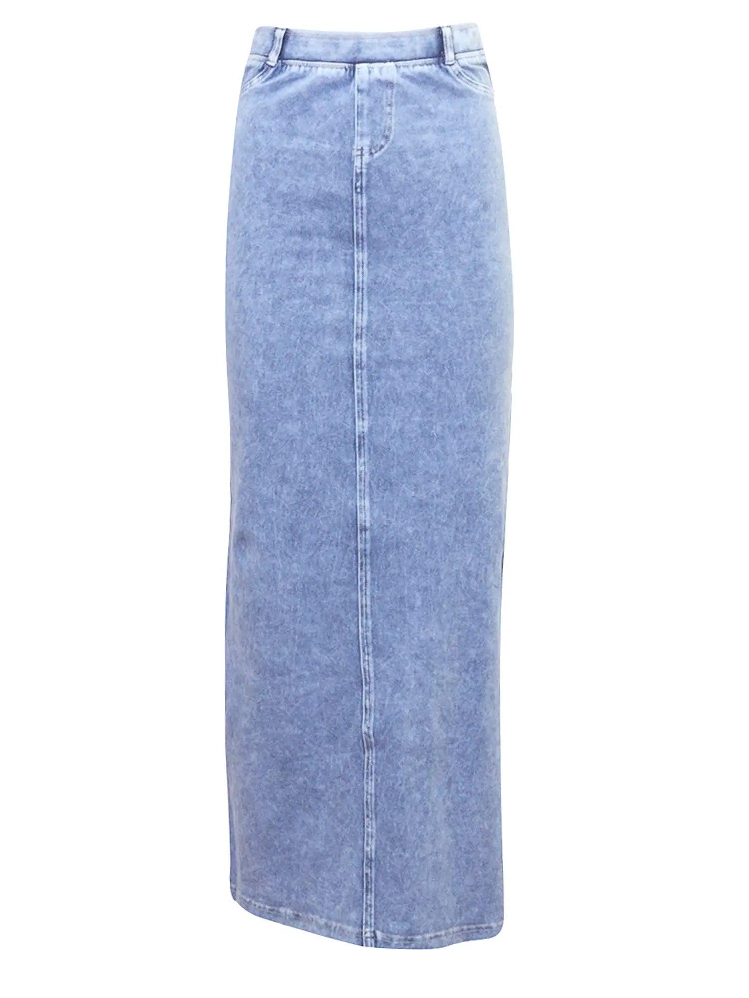 Hard Tail Long Denim Closed Slit Skirt (Style WJ-114) Product Image