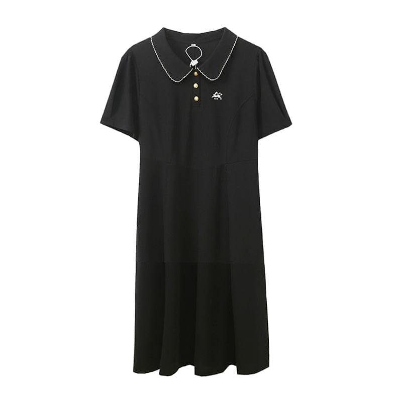 Short-Sleeve Embroidered Contrast Trim Polo Shirt / Short-Sleeve Collar A-Line Dress (Various Designs) Product Image