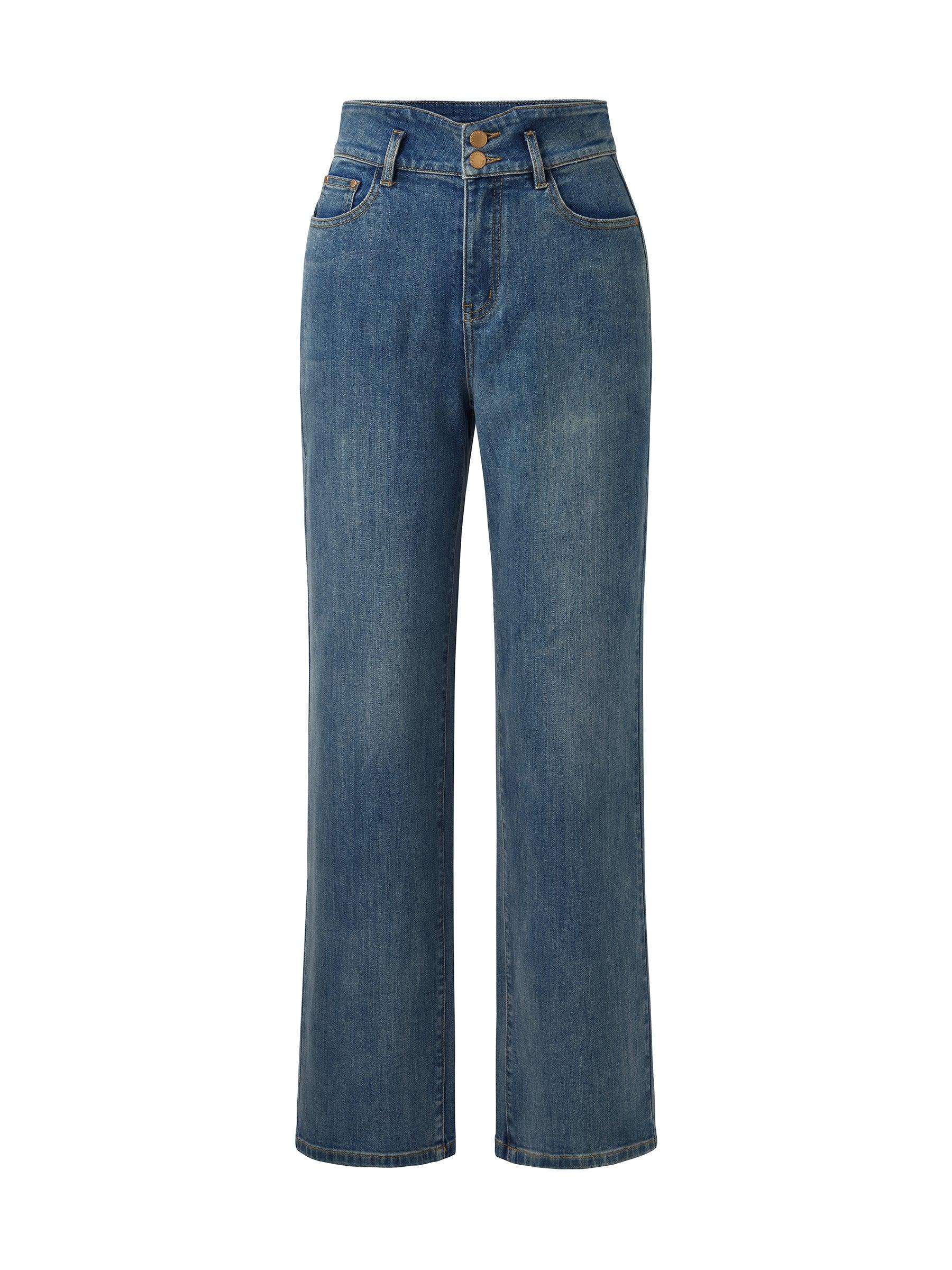 Denim Women High-Waisted Straight Leg Jeans Product Image