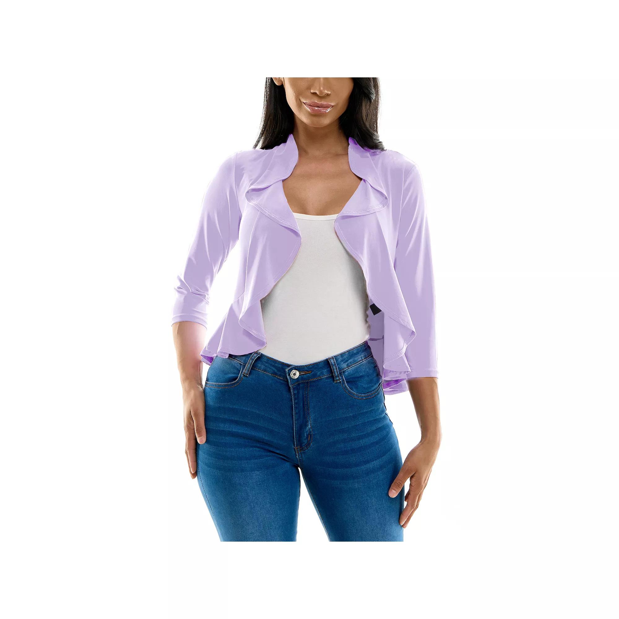 Women's Nina Leonard Ruffle Front Cropped Cardigan,  Product Image