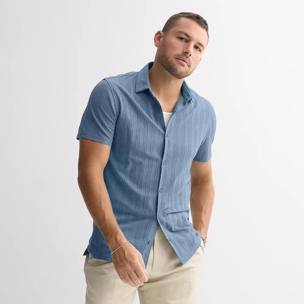 Men's Apt. 9® Knit Short Sleeve Button-Down Shirt,  Product Image