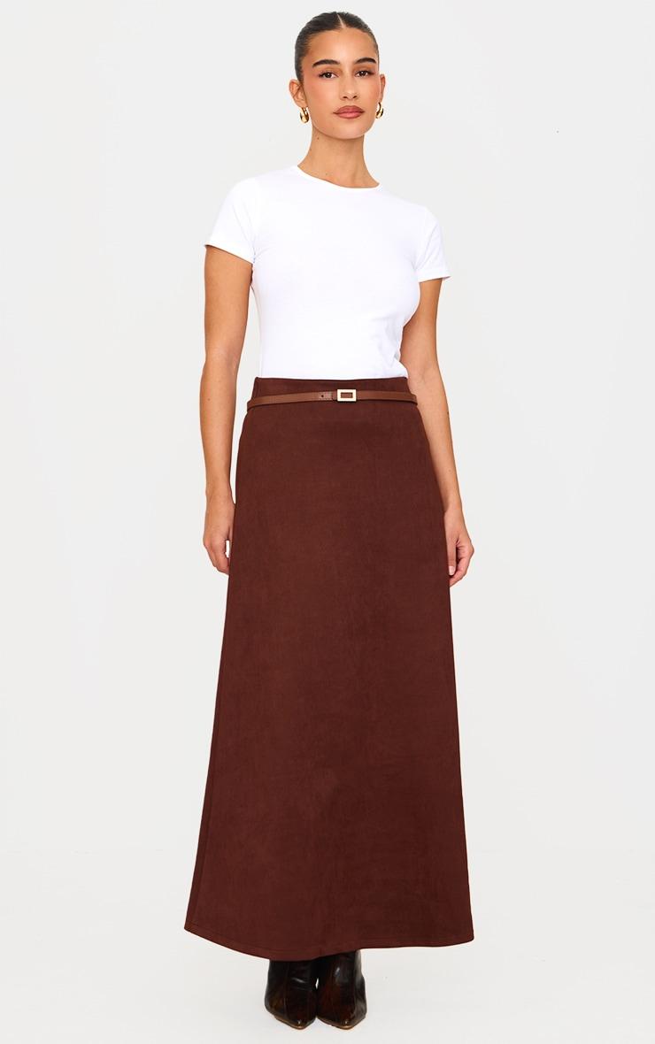 Chocolate Faux Suede Flippy Maxi Skirt Product Image