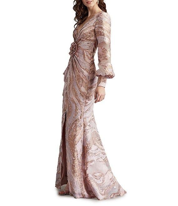 Tadashi Shoji Long Sleeve Metallic Jacquard Gown Product Image
