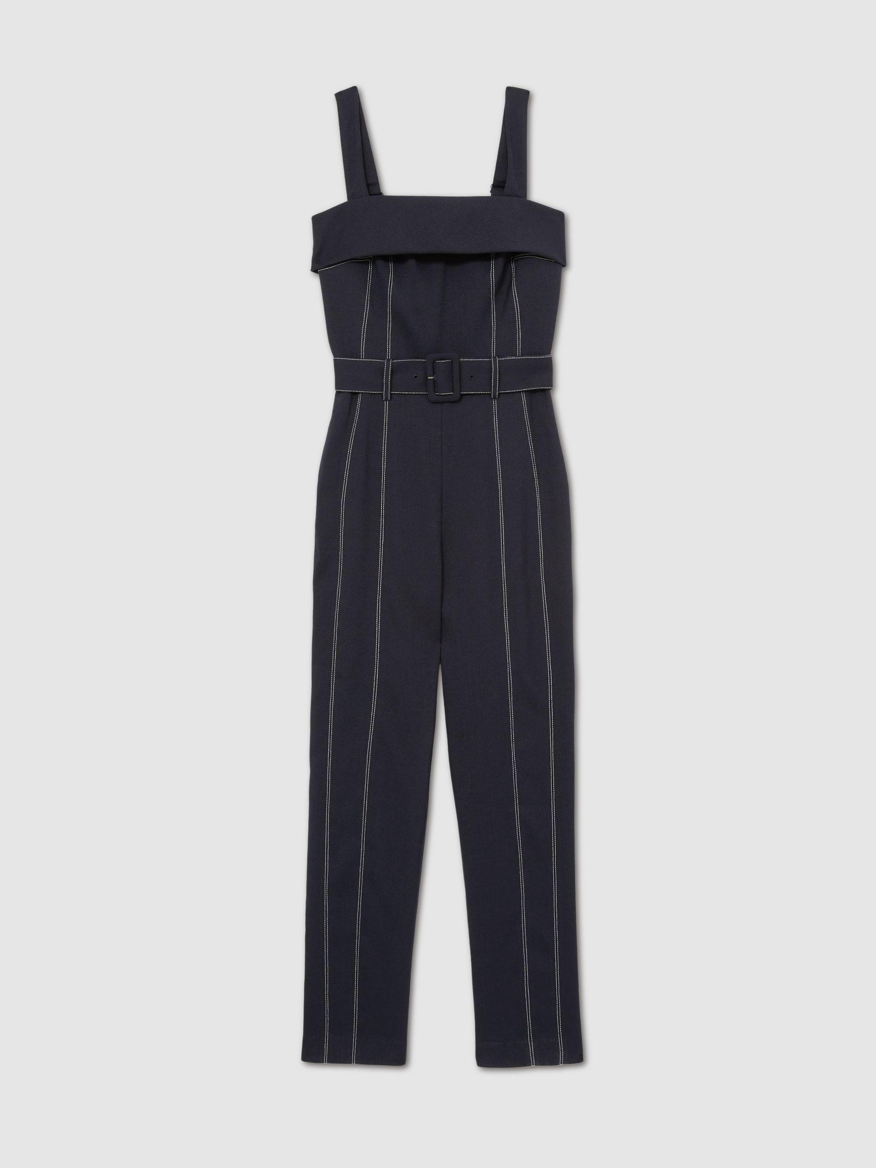 Contrast Stitch Structured Jumpsuit in Navy Product Image