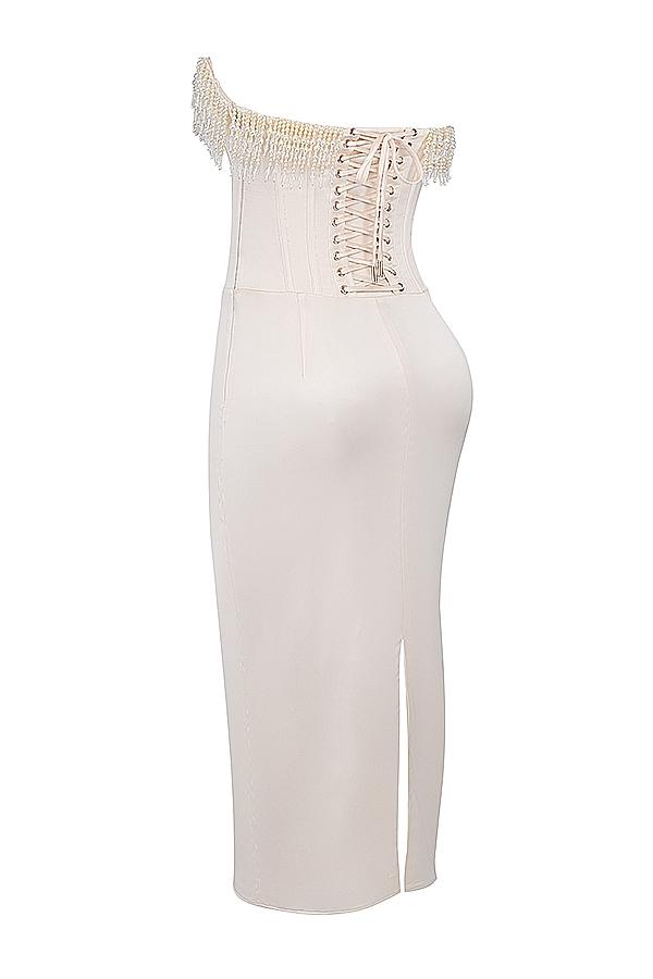 Nalita  vintage cream embellished strapless dress Product Image