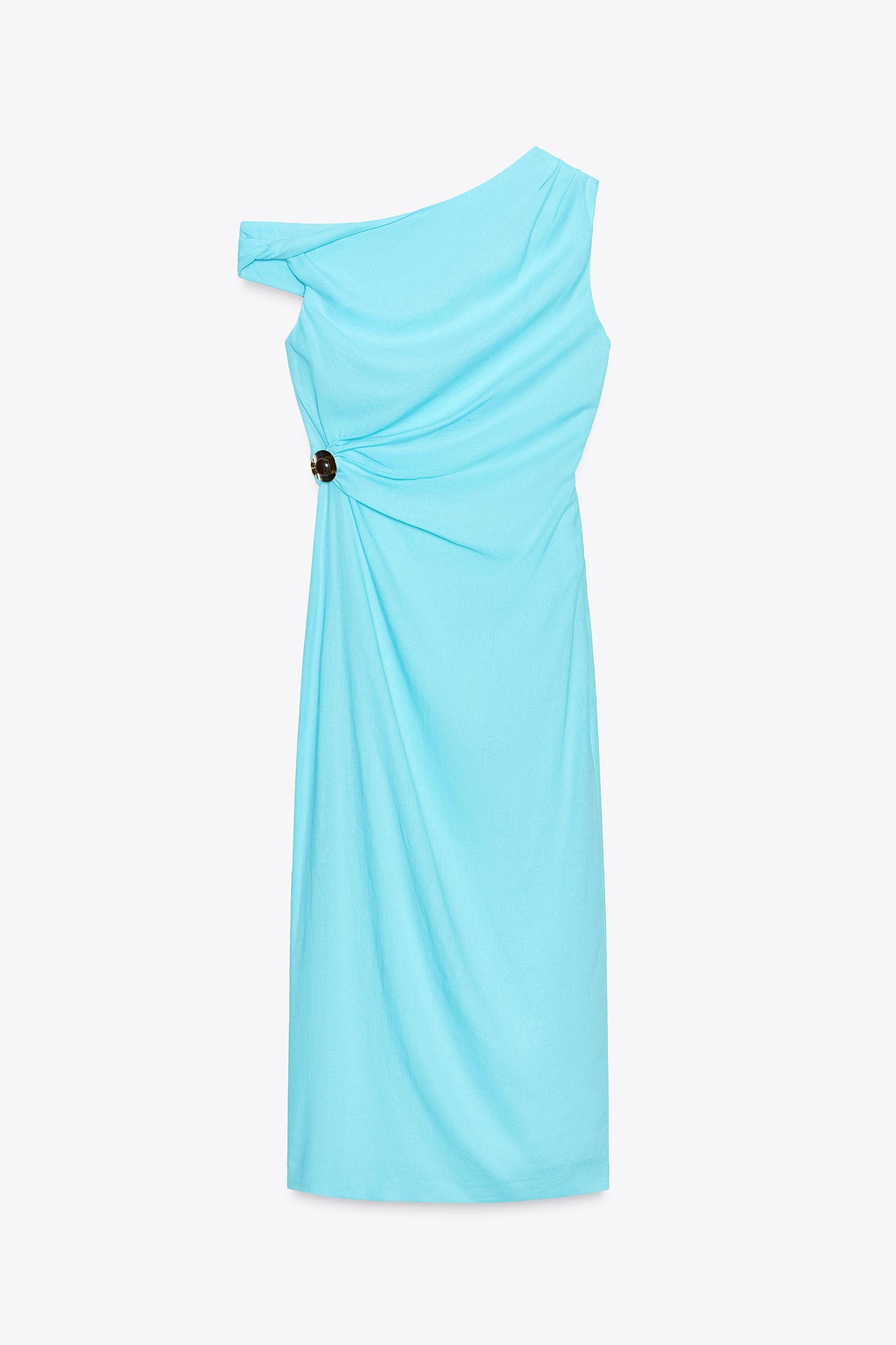 ASYMMETRIC LINEN MIDI DRESS WITH APPLIQUÉ Product Image