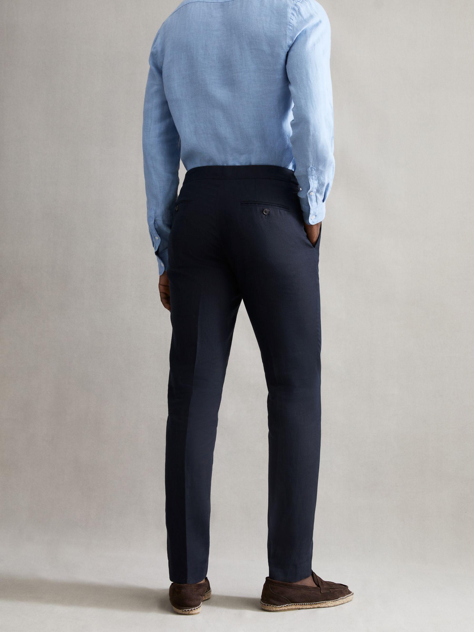 Slim Fit Linen Trousers in Navy Product Image