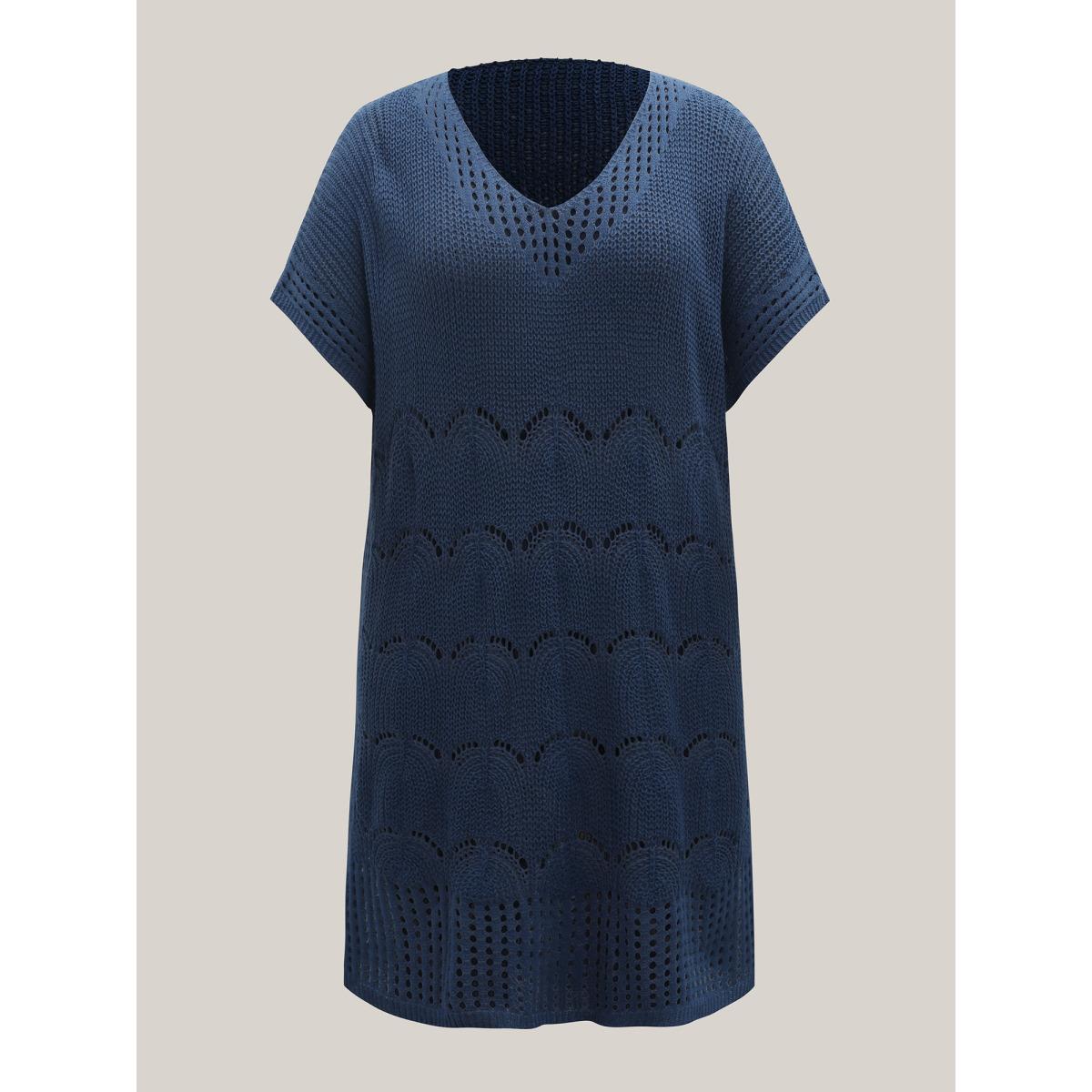 Plus Size Side Slit Cut-Out Swim Cover-Up Women's Swimwear Indigo Resort Loose Texture Curve Swim Cover Ups BloomChic 10/M Product Image