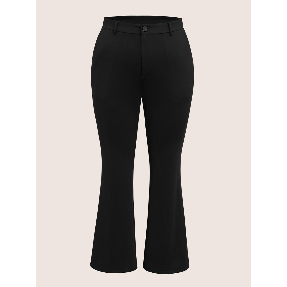 Plus Size Solid High Rise Slant Pocket Flare Leg Pants Women Black At the Office Flare Leg High Rise Work Pants BloomChic 28/5X Product Image