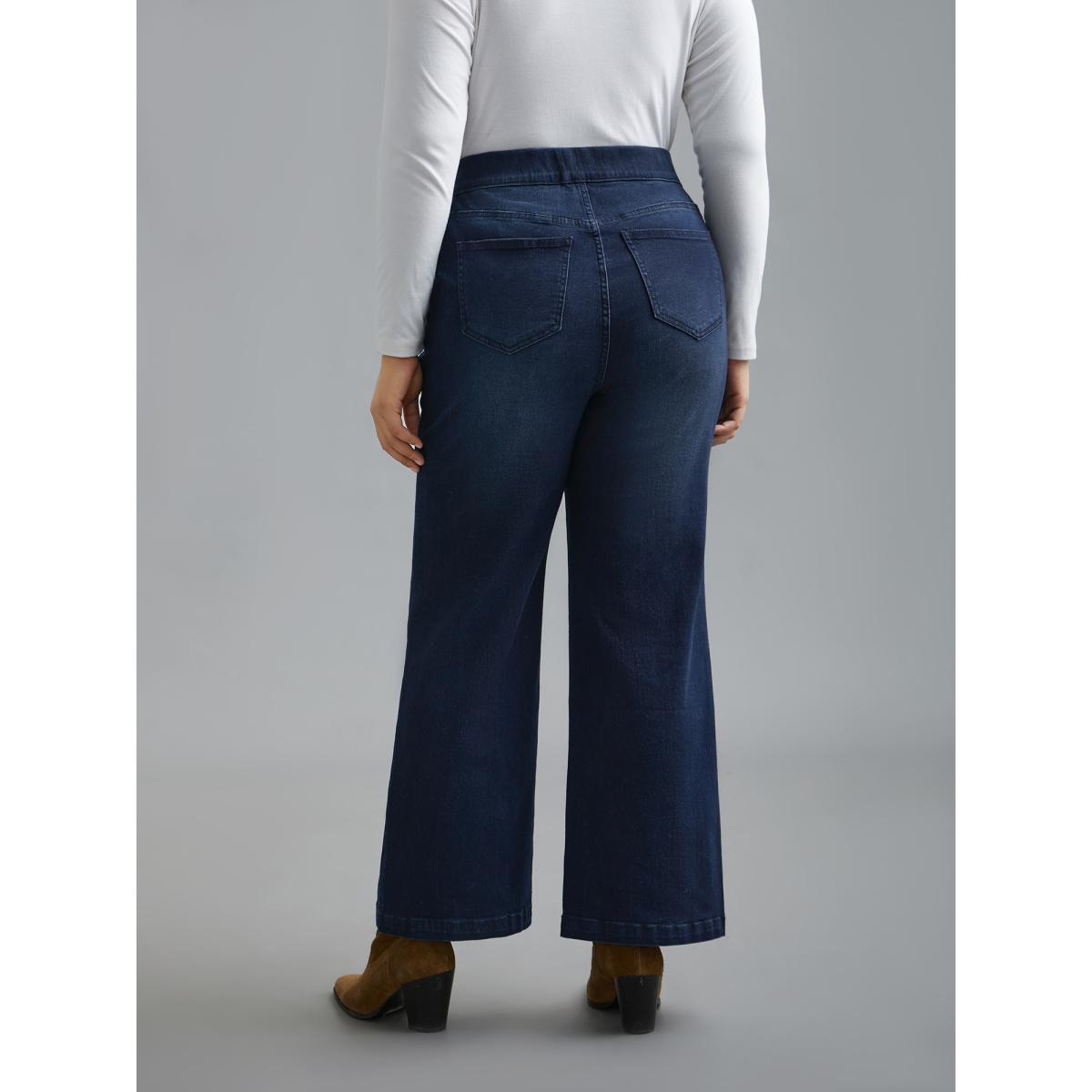 Plus Size Elastic Waist Pocket Bootcut Jeans Women Denimindigo Casual Medium stretch Slanted pocket Jeans BloomChic 22/3X Product Image