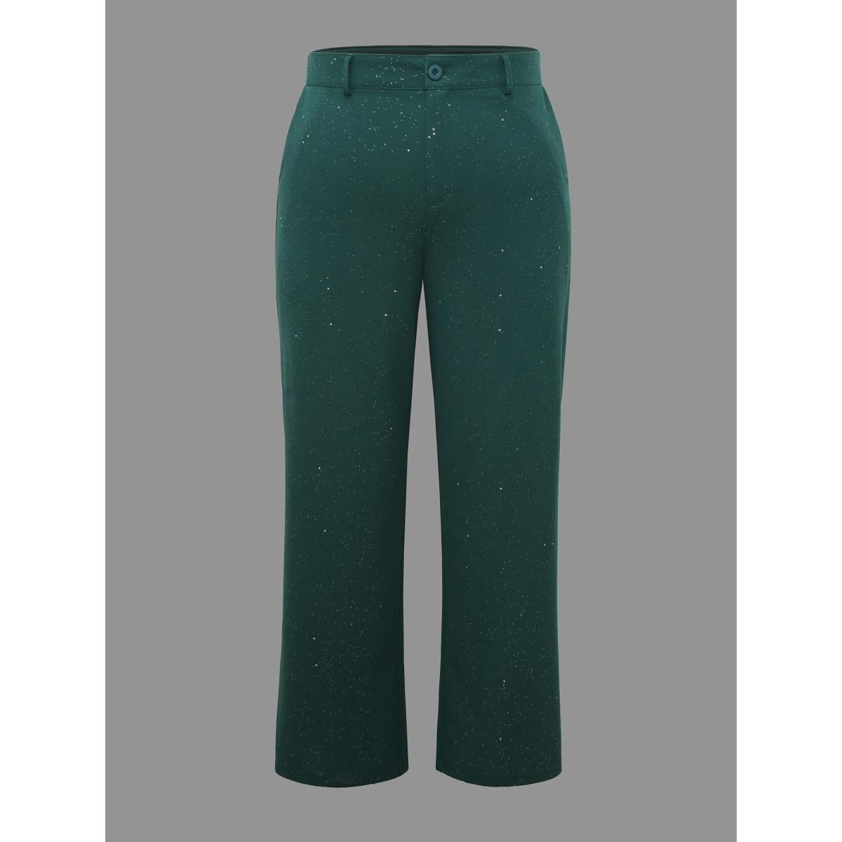 Plus Size Sparkle Knit Wide-Leg Pants Women DarkGreen Formal Loose Mid Rise Party Pants BloomChic 28/5X Product Image