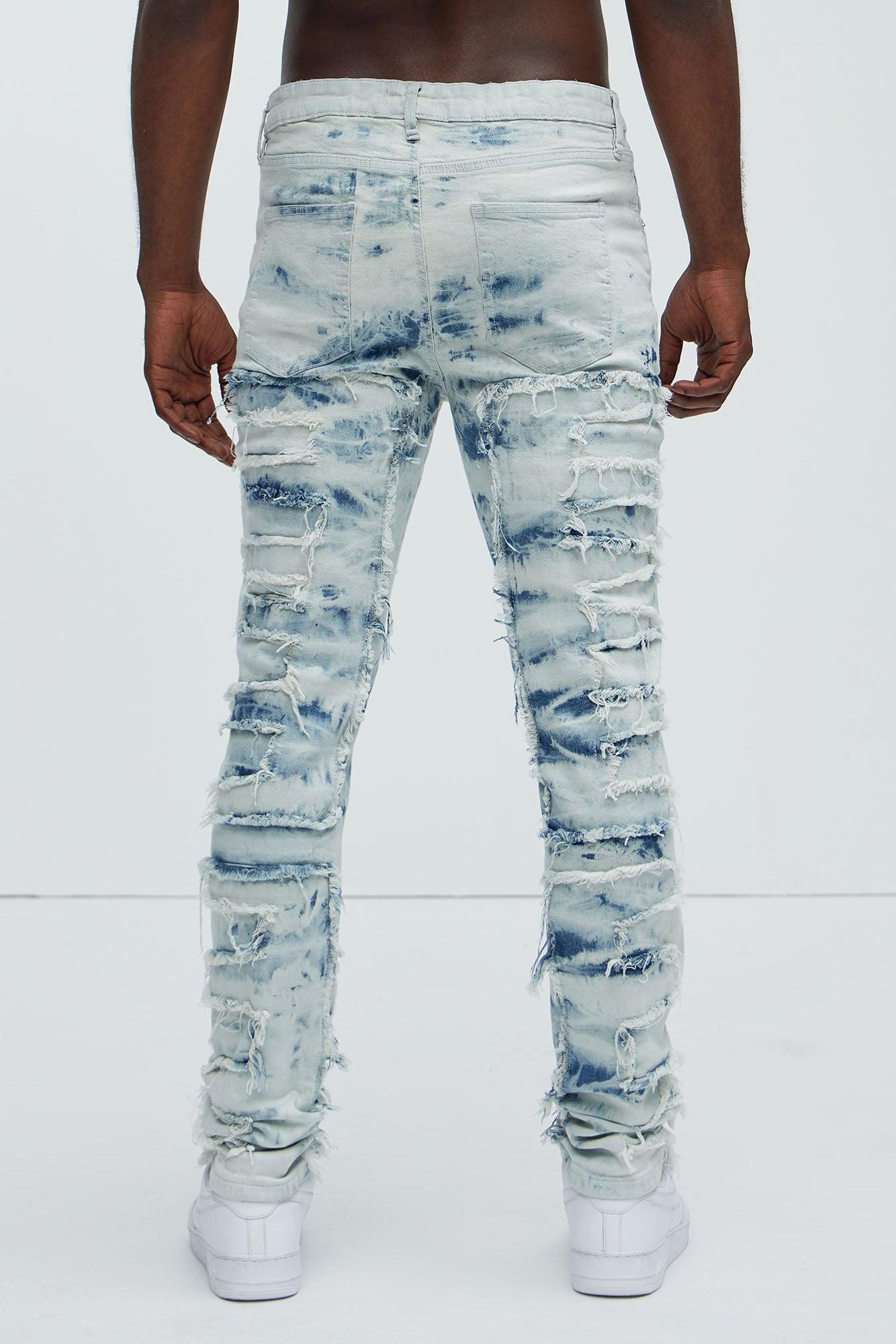 Frayed Cloud Stacked Skinny Jeans - Light Blue Wash Product Image