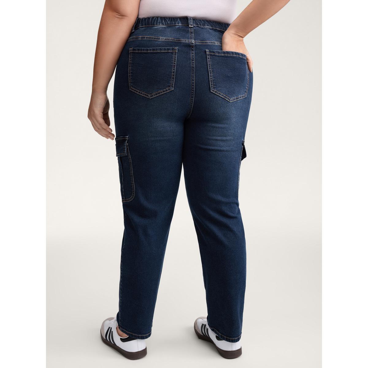 Plus Size Waist Drawstring Straight-Leg Jeans Women Bluevintage Leisure High stretch Slanted pocket Jeans BloomChic 26/4X Product Image