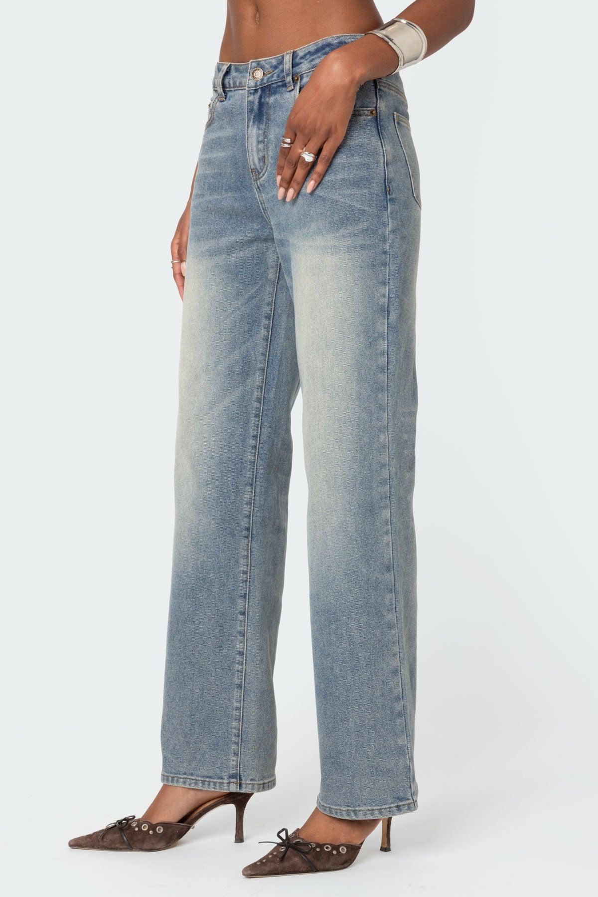 Amia Mid Rise Straight Leg Jeans Product Image