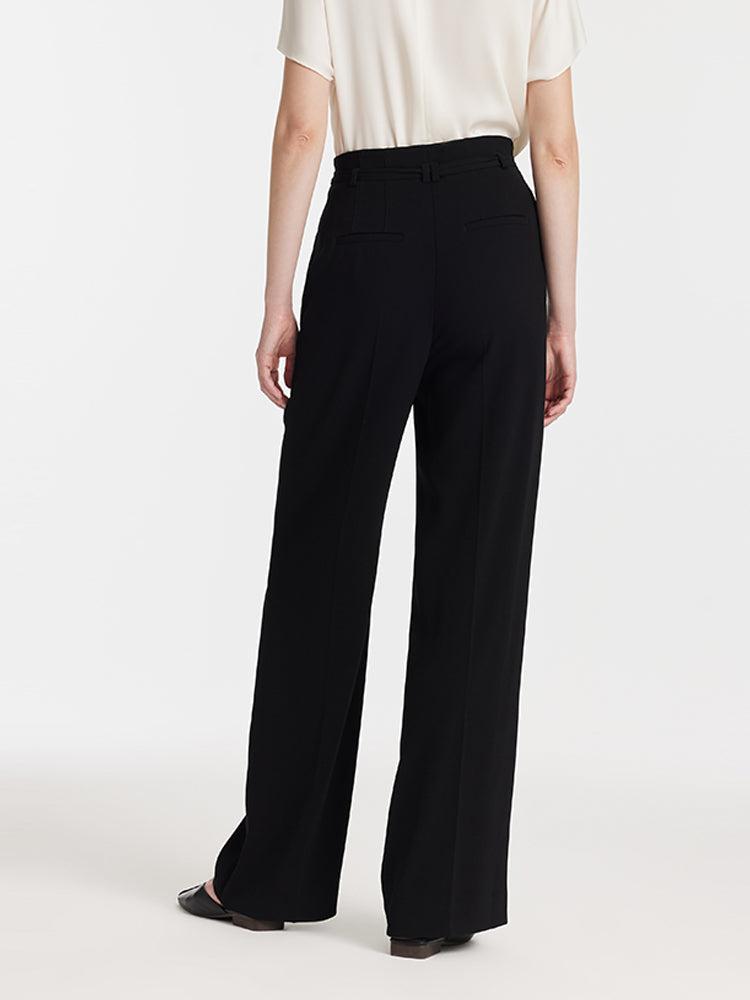 Triacetate High-Waisted Straight Women Pants With Rope Belt Product Image