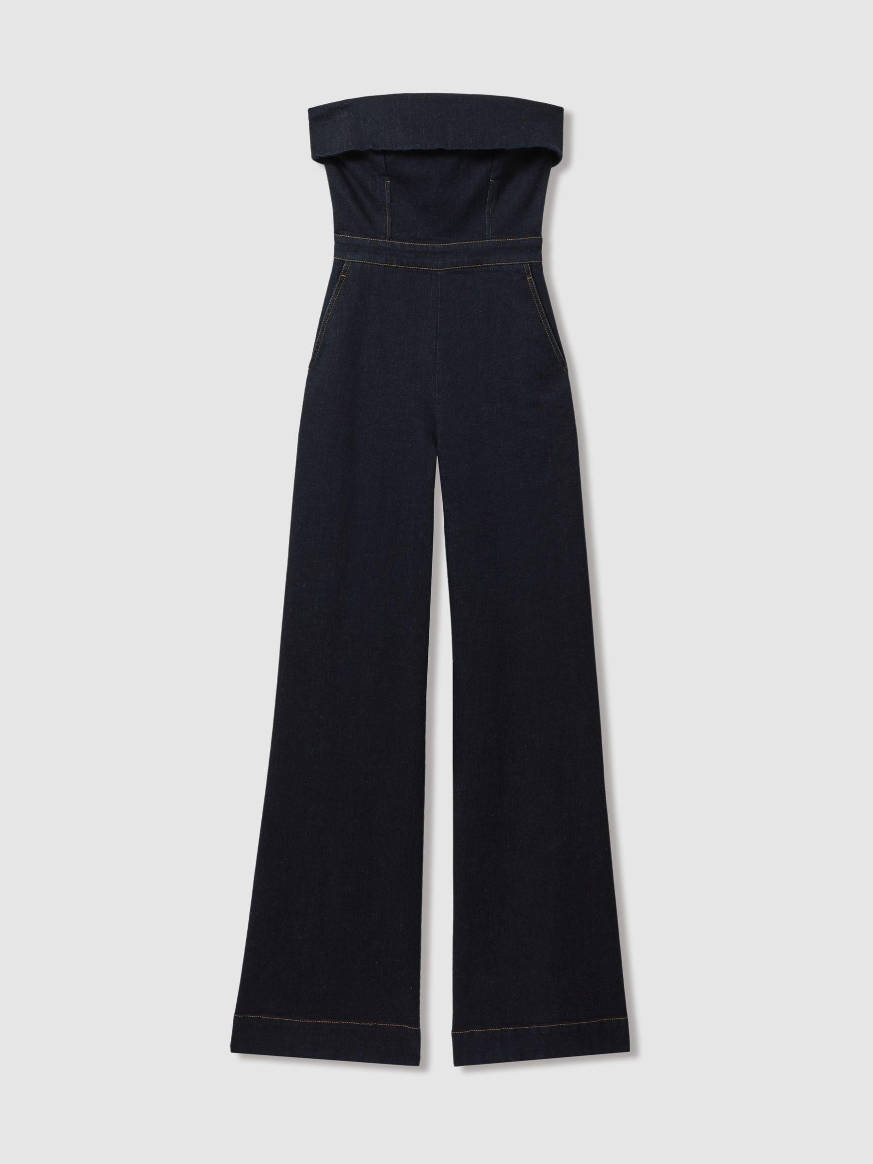 Denim Strapless Wide Leg Jumpsuit in Indigo Product Image