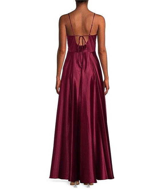 Next Up Adjustable Spaghetti Strap Low Back Side Slit Long Dress Product Image