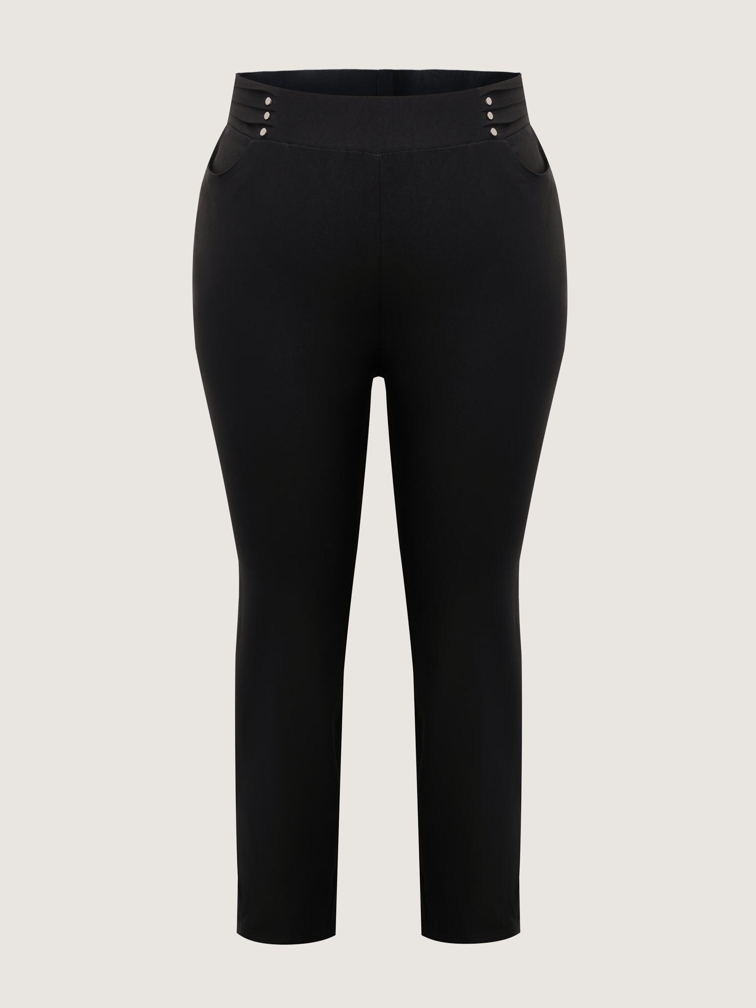 Rivets Wide Waistband Stretchy Pants Female Product Image