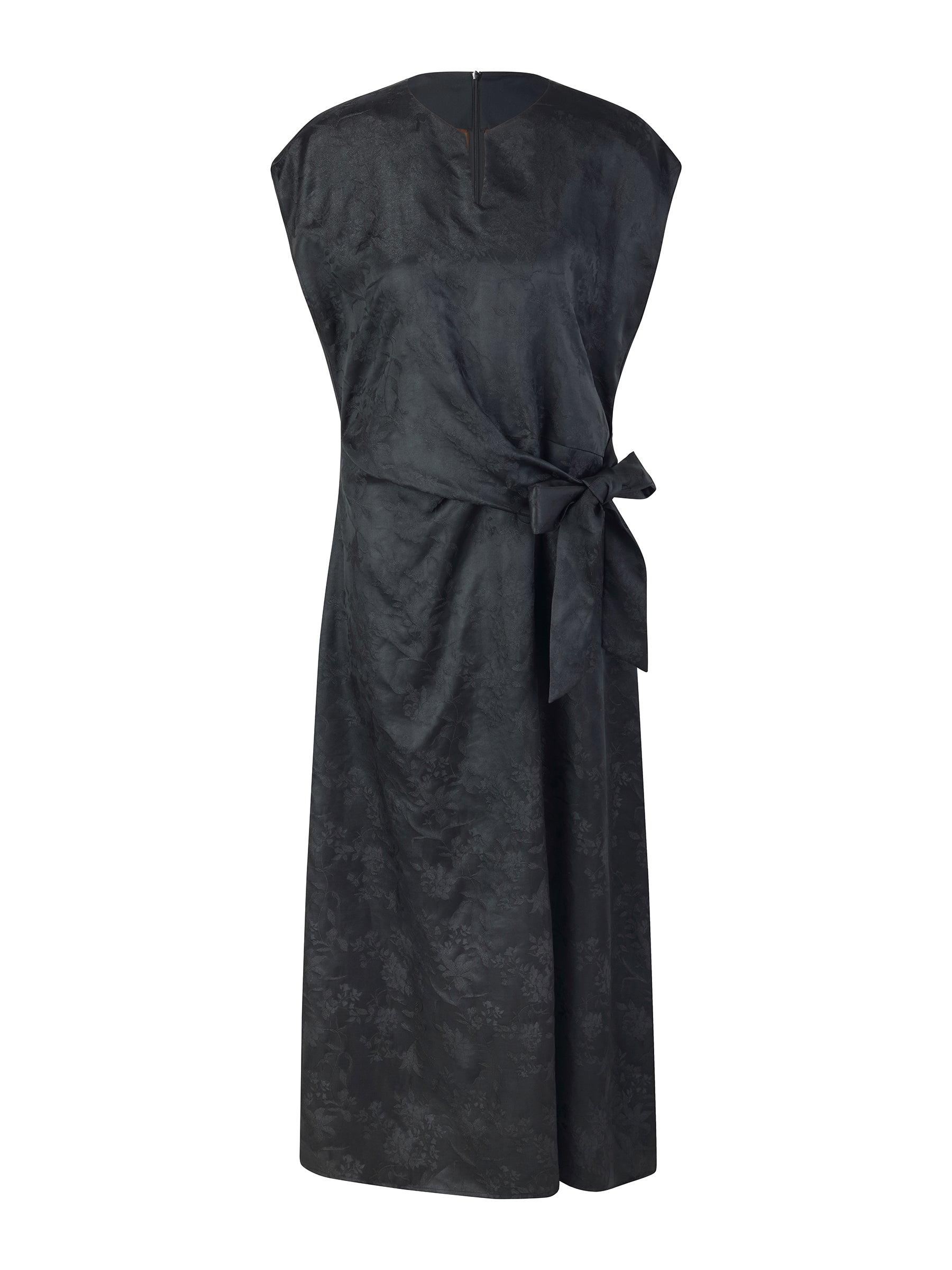 19MM Gambiered Canton Gauze Women Belted Maxi Dress With Scrunchie Product Image