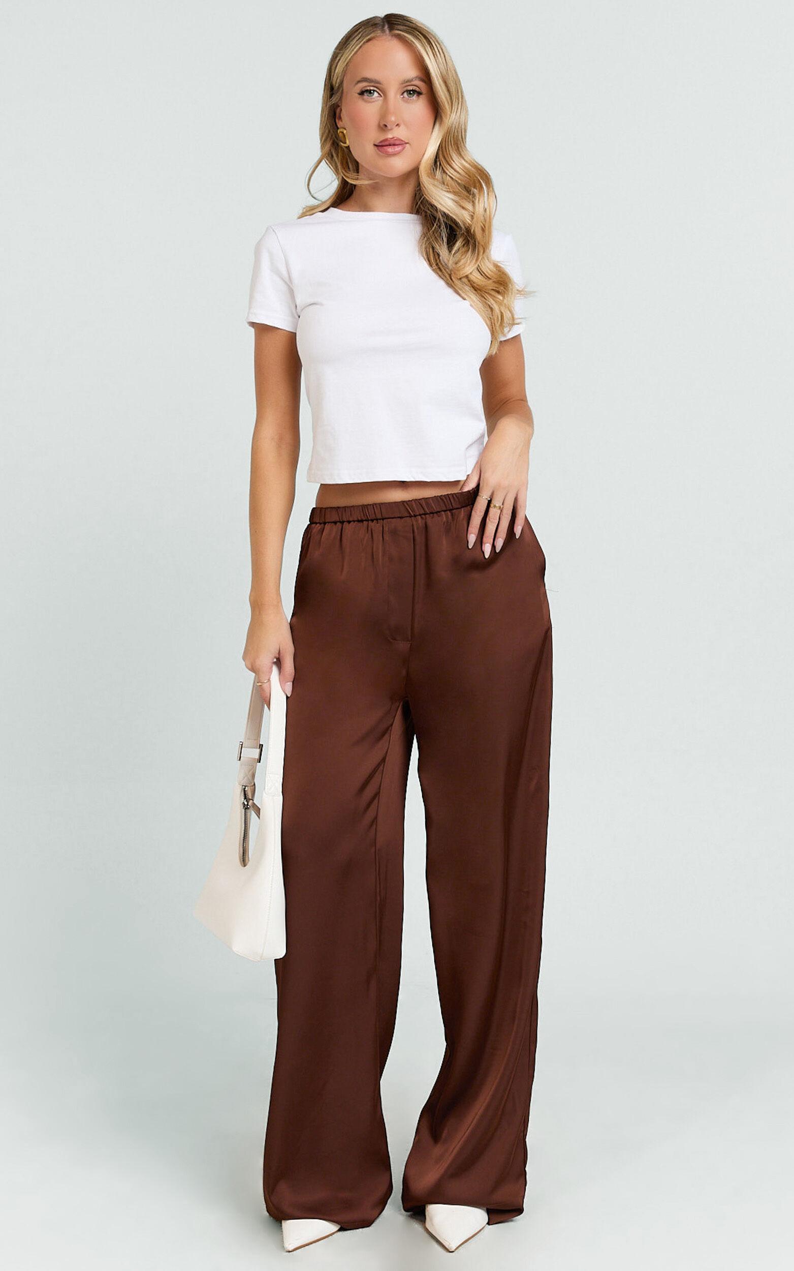 Gloria Pants - Low Rise Straight Leg Pants in Chocolate Product Image