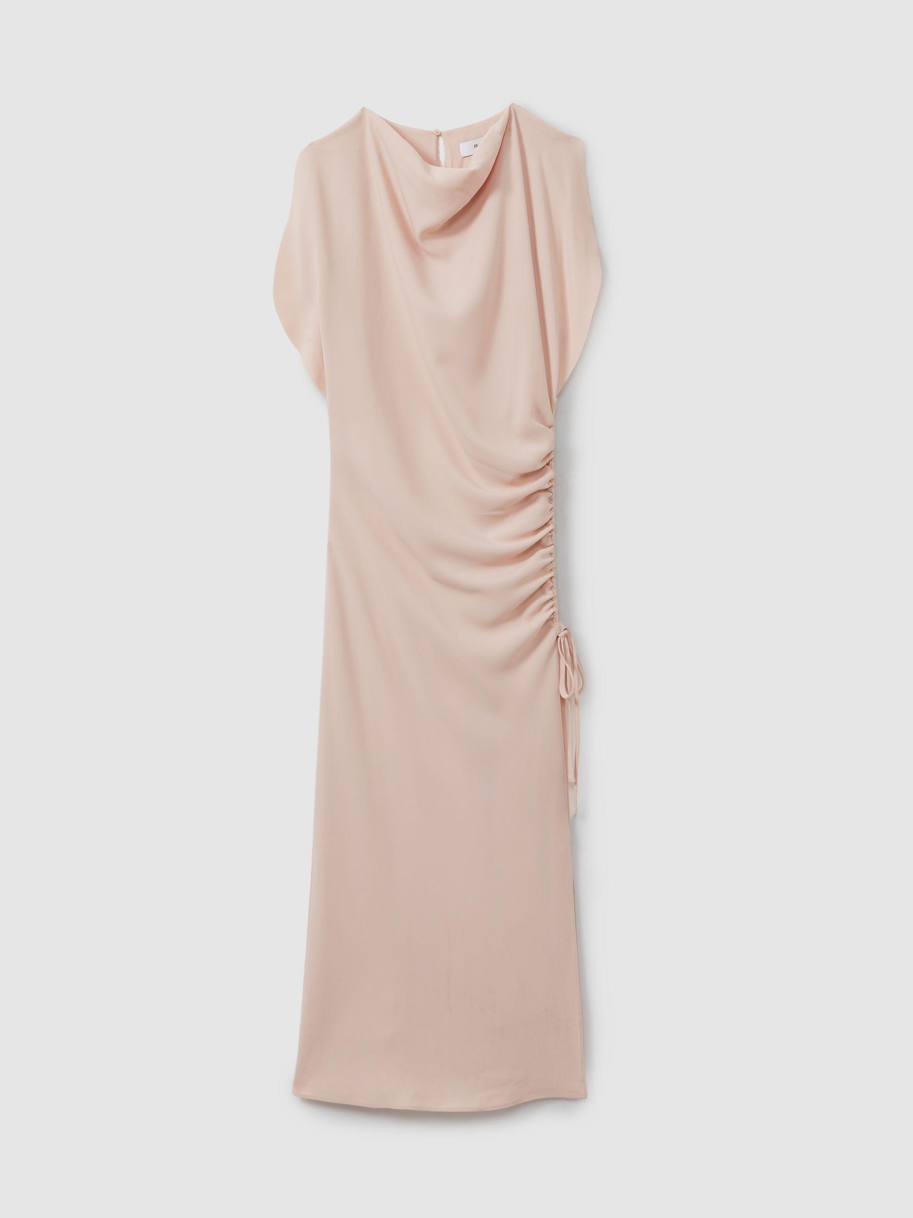 Ruched Cowl Neck Midi Dress in Pale Pink Product Image