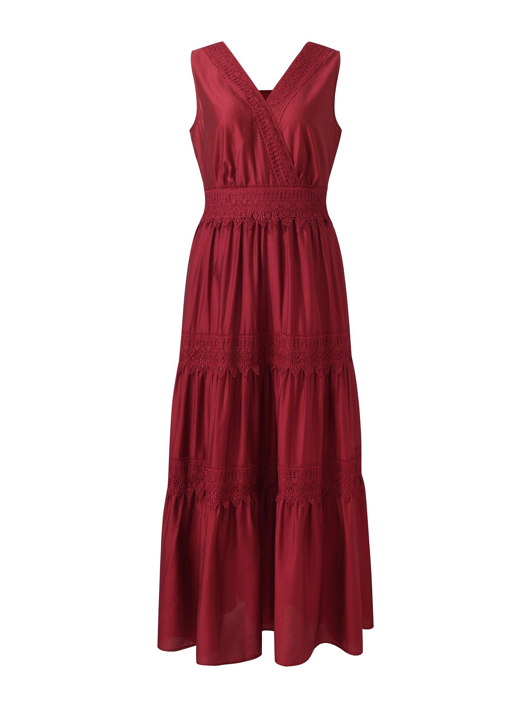 Tencel Lace Trim Women Maxi Vest Dress Product Image