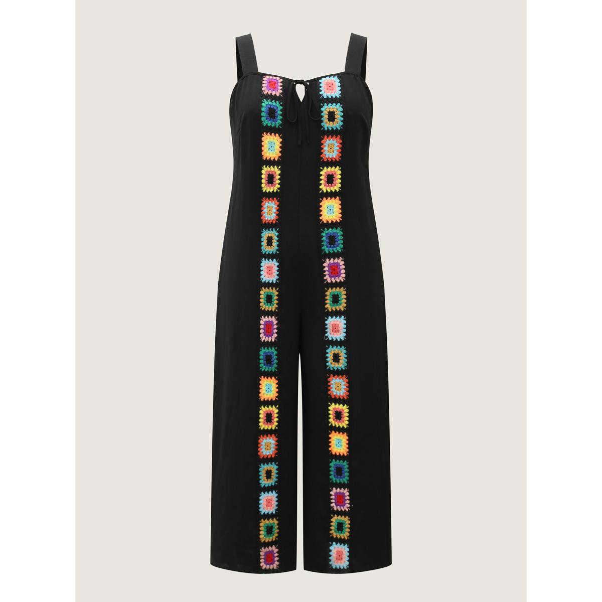 Plus Size Black Crochet Floral Backless Neck Cut-Out Jumpsuit Women Boho Sleeveless V-neck Vacation Loose Jumpsuits BloomChic 30/6X Product Image