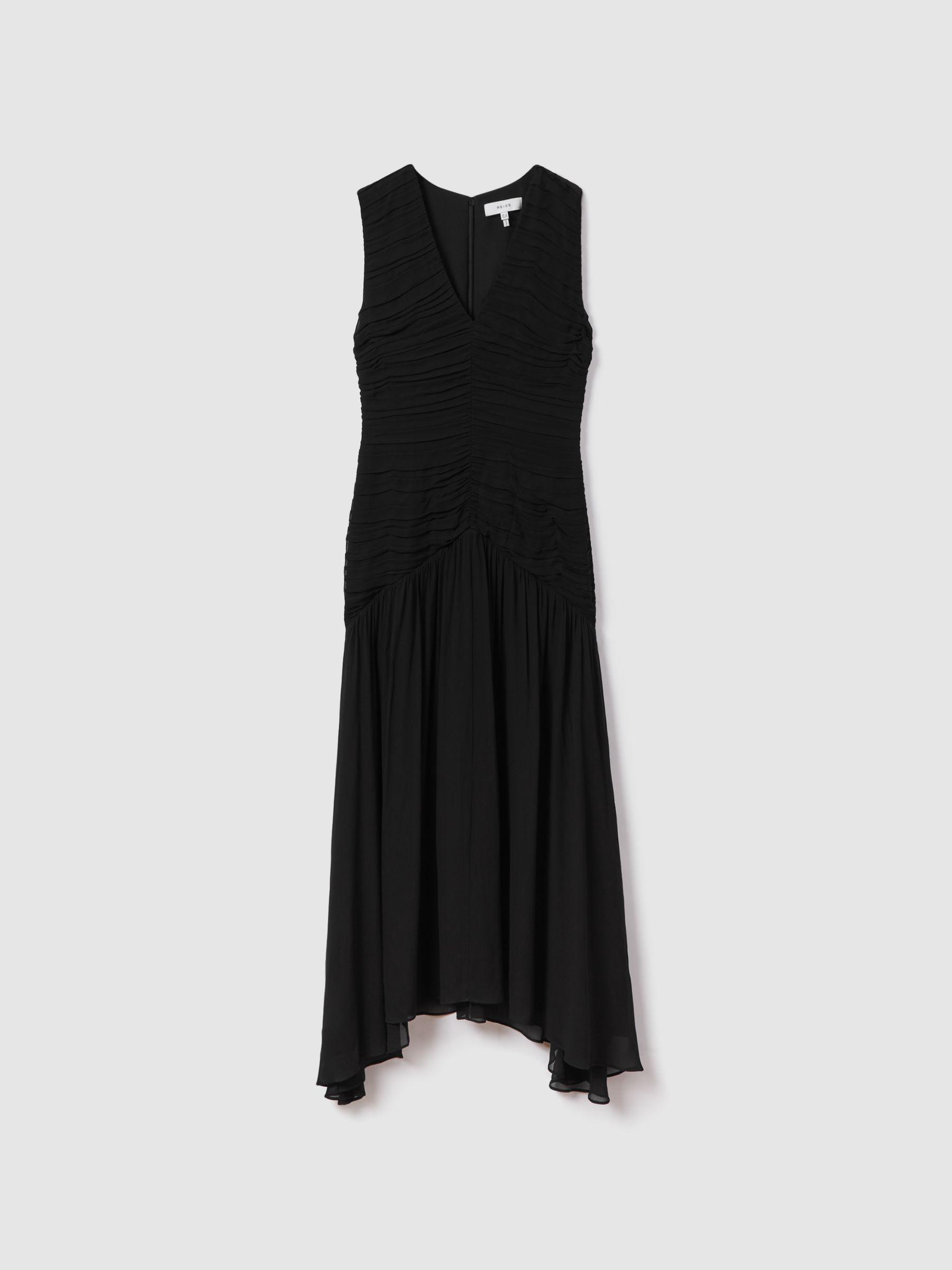Ruched Bodycon Midi Dress in Black Product Image