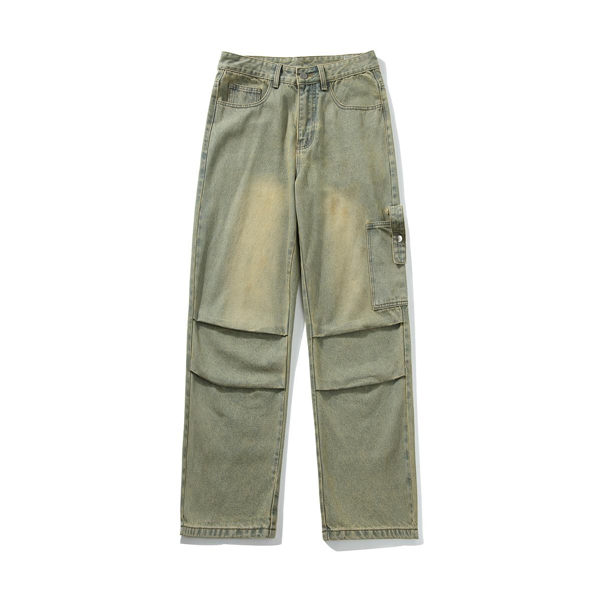 Sopula Men's Mud Yellow Washed Retro Street Work Jeans Product Image