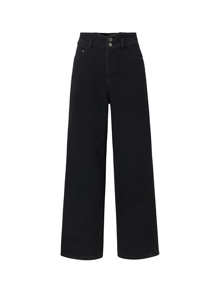 Denim High Waisted Fleece Lined Women Wide Leg Jeans Product Image