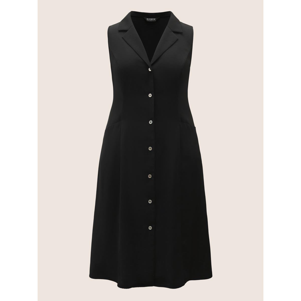 Plus Size Suit Collar Button Through Sleeveless Midi Dress Black Women Workwear Essentials Button Suit Collar Sleeveless Curvy BloomChic 28/5X Product Image