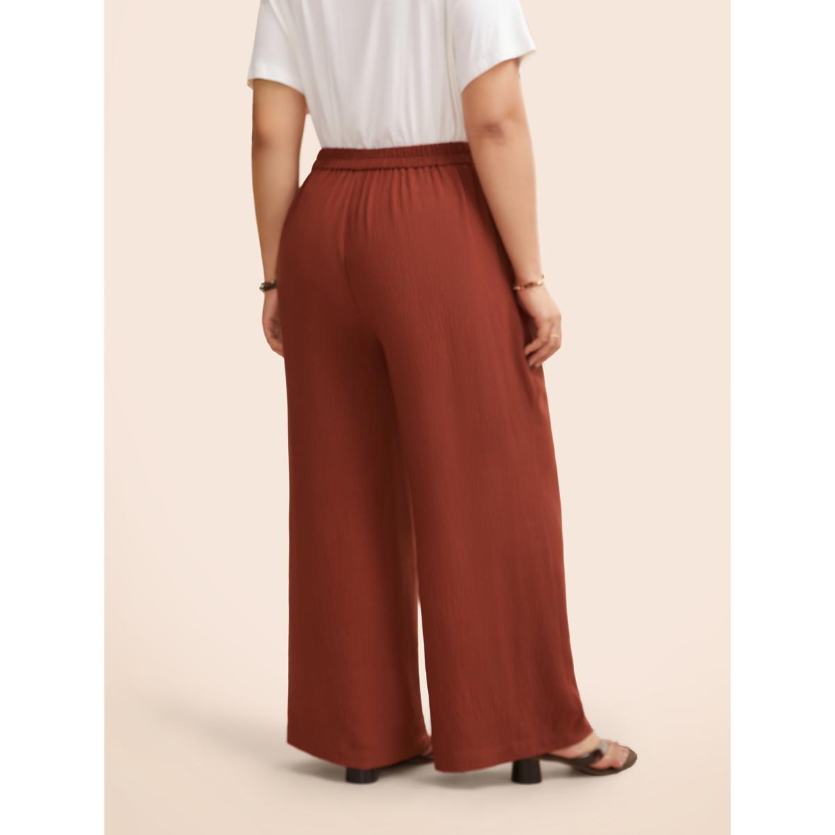 Plus Size Solid Tie Knot Wide Leg Pants Women Russet Resort Wide Leg Mid Rise Vacation Pants BloomChic 26/4X Product Image