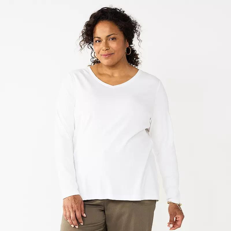 Plus Size Croft & Barrow® Essential V-Neck Top, Women's, Size: 4XL, White Product Image