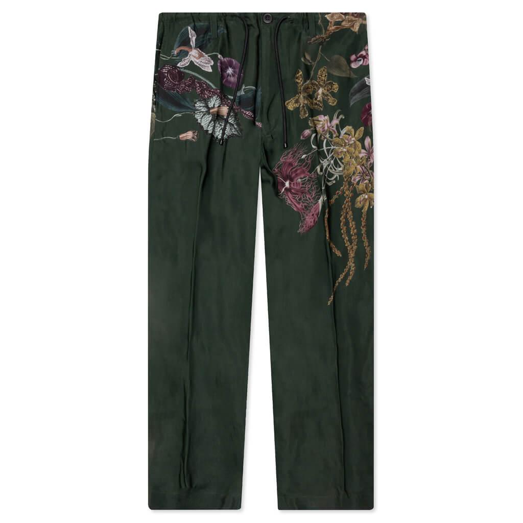 Green Pleat-Front Trousers With Floral Pattern 7092 M.W. - Bot Male Product Image