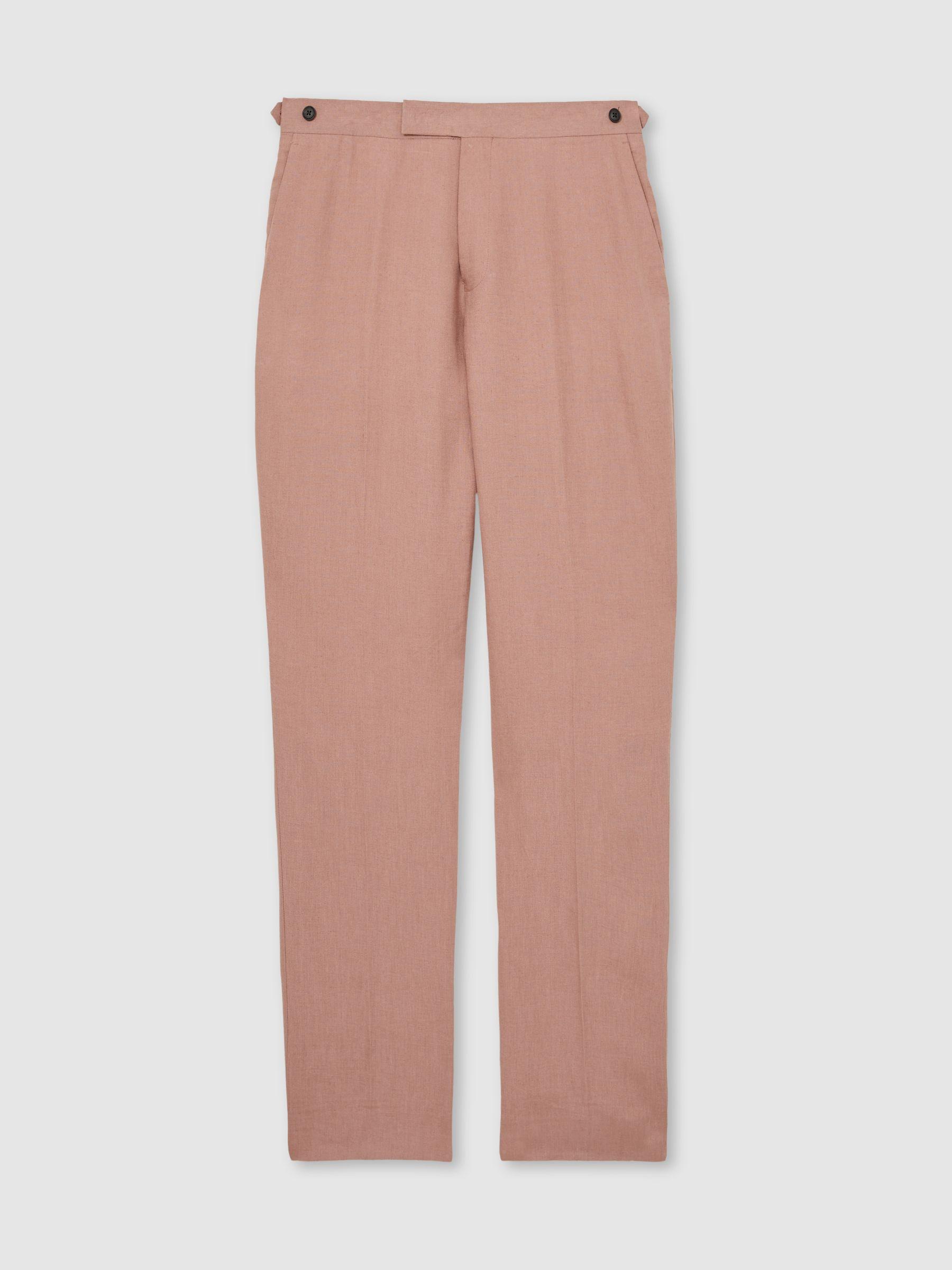Slim Fit Linen Trousers in Rose Pink Product Image