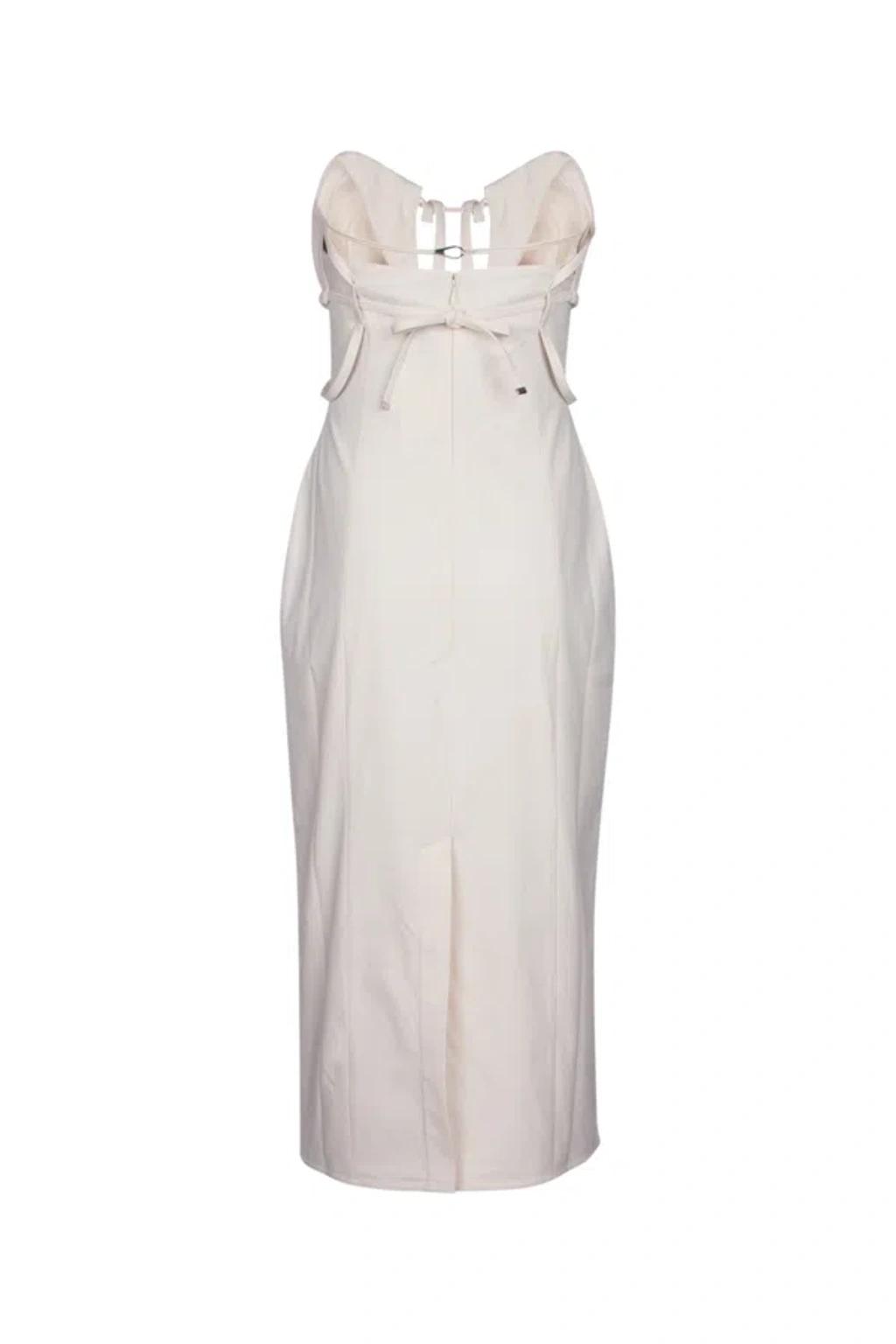JACQUEMUS Strapless Ruffled Cutout Twill Midi Dress In White Product Image
