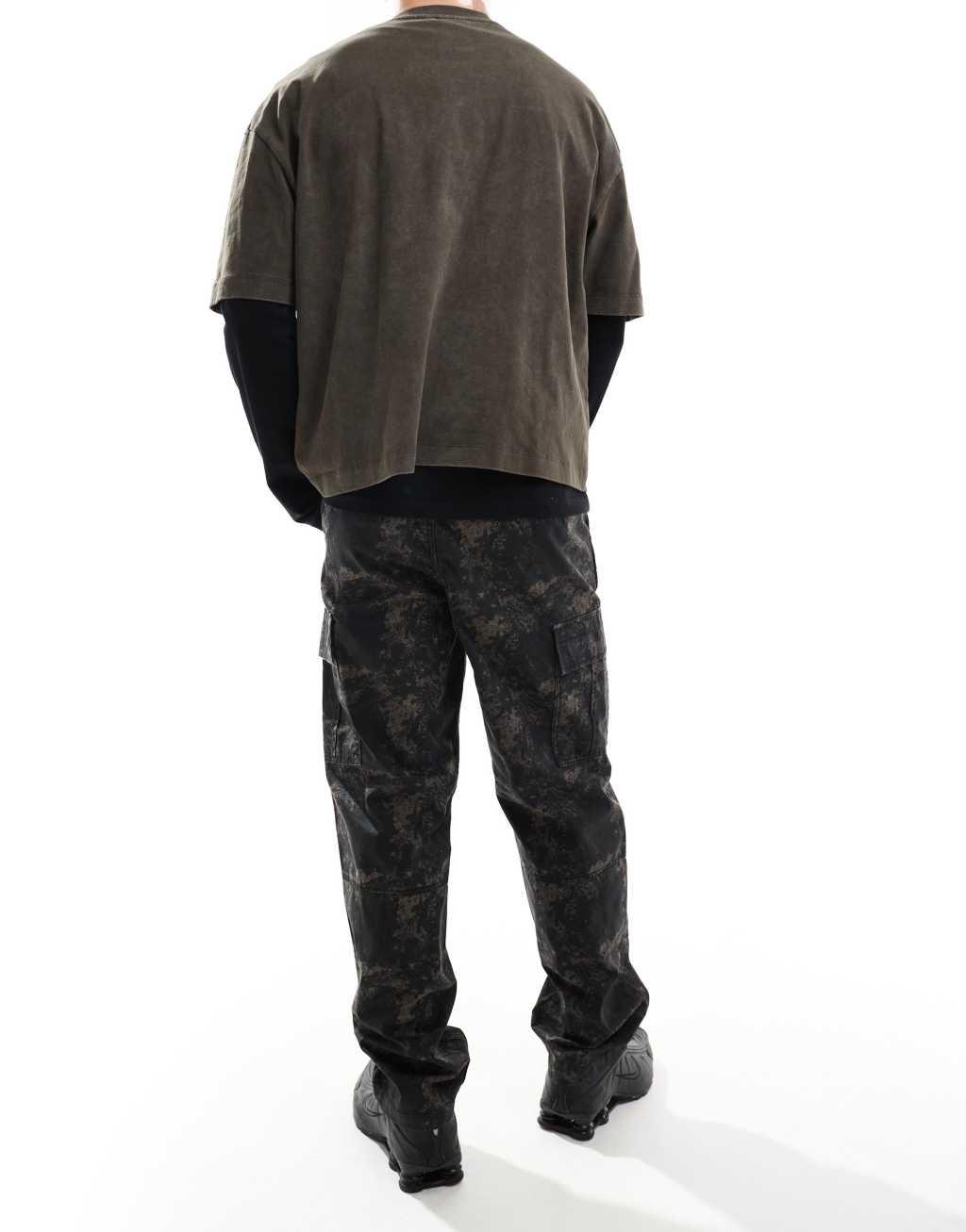River Island baggy cargo pants in dark camo Product Image