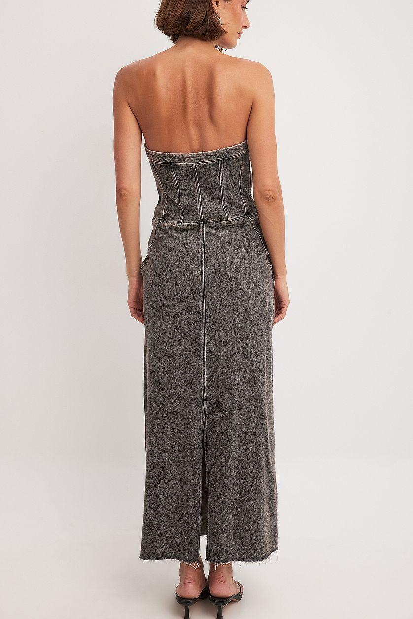 Bandeau Maxi Denim Dress Grey Product Image