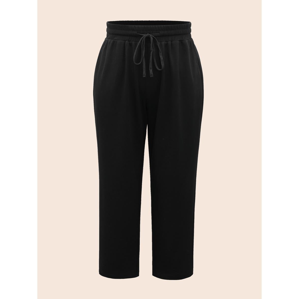 Plus Size Supersoft Straight-Leg Pants Women Black Casual Straight Leg Mid Rise Everyday Pants BloomChic 26/4X Product Image