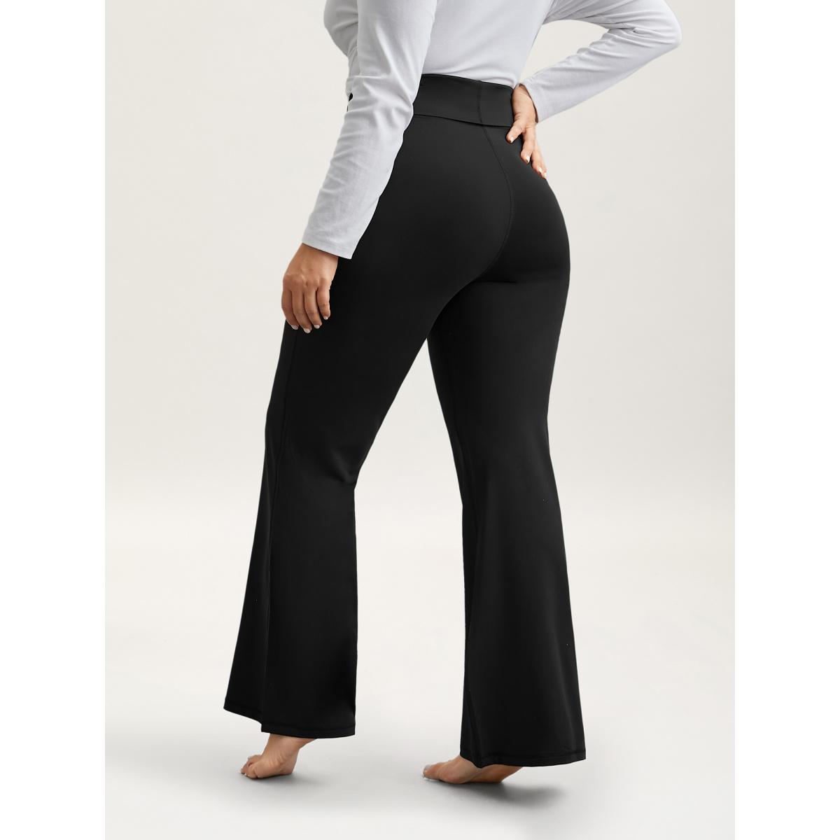 Plus Size Ruched Wide Waist Pockets Tight Pants Women Black Elegant High stretch Bootcut Mid Rise Everyday Leggings BloomChic 22-24/3X Product Image