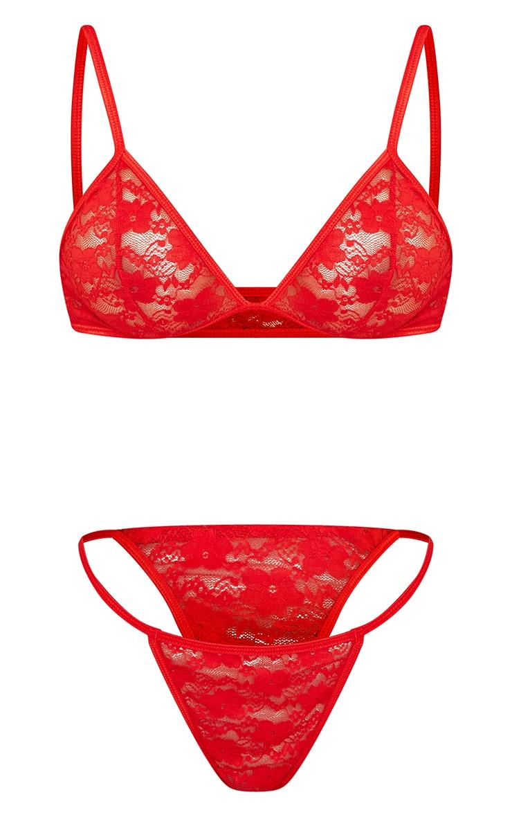 Red Basic Lace Lingerie Set Product Image