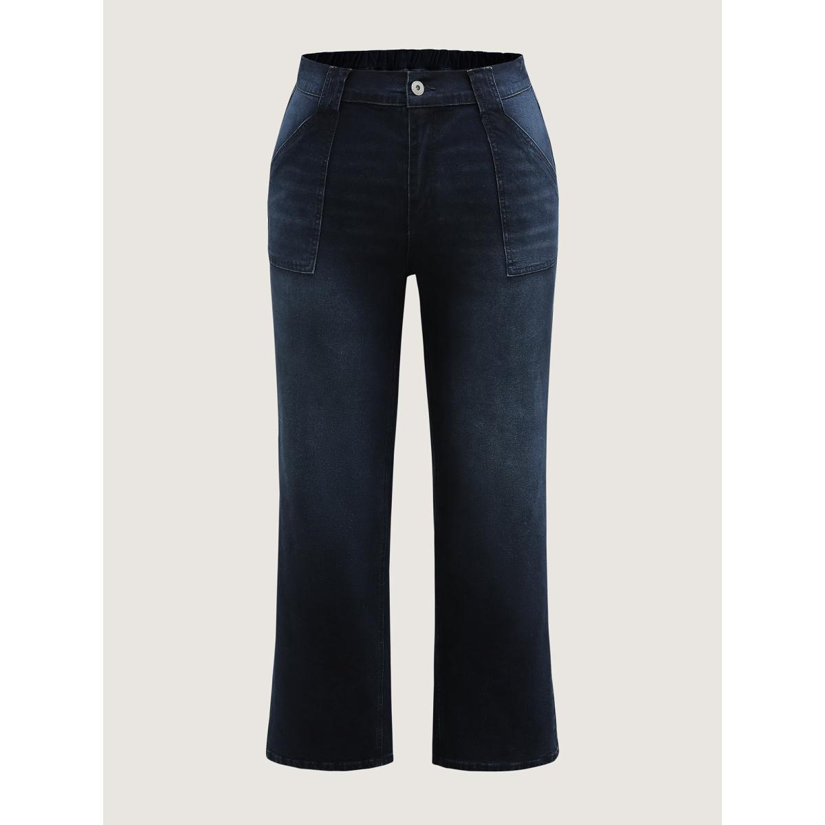 Plus Size Supersoft Front Pockets Straight-Leg Mid-Rise Jeans Women Darkindigo Leisure Cut-Out High stretch Slanted pocket Jeans BloomChic 28/5X Product Image